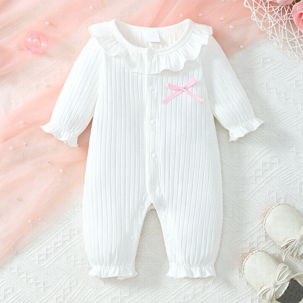 Cozy Solid Color Long Sleeve Ruffle Baby Girl Jumpsuit