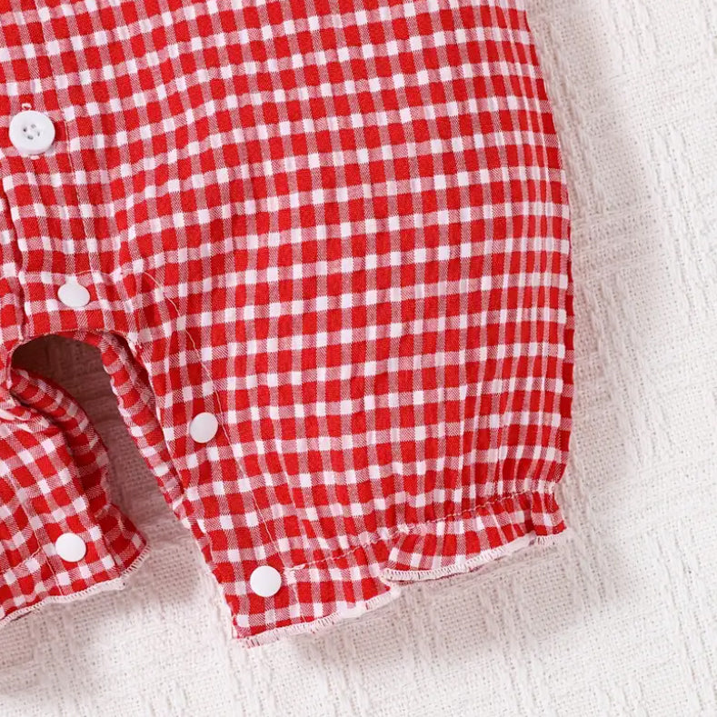 2PCS Sweet Strawberry Printed Plaid Short Sleeve Baby Jumpsuit