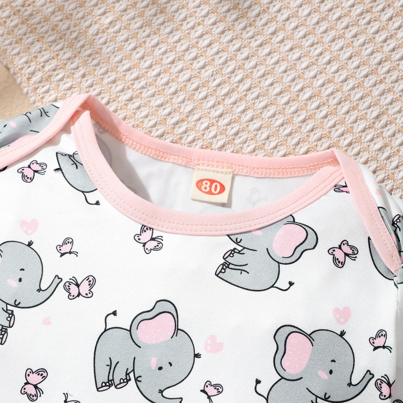 Cartoon Elephant Printed Short Sleeve Baby Jumpsuit