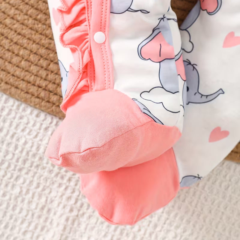 2PCS Elephant Heart Print Long Sleeve Baby Jumpsuit
