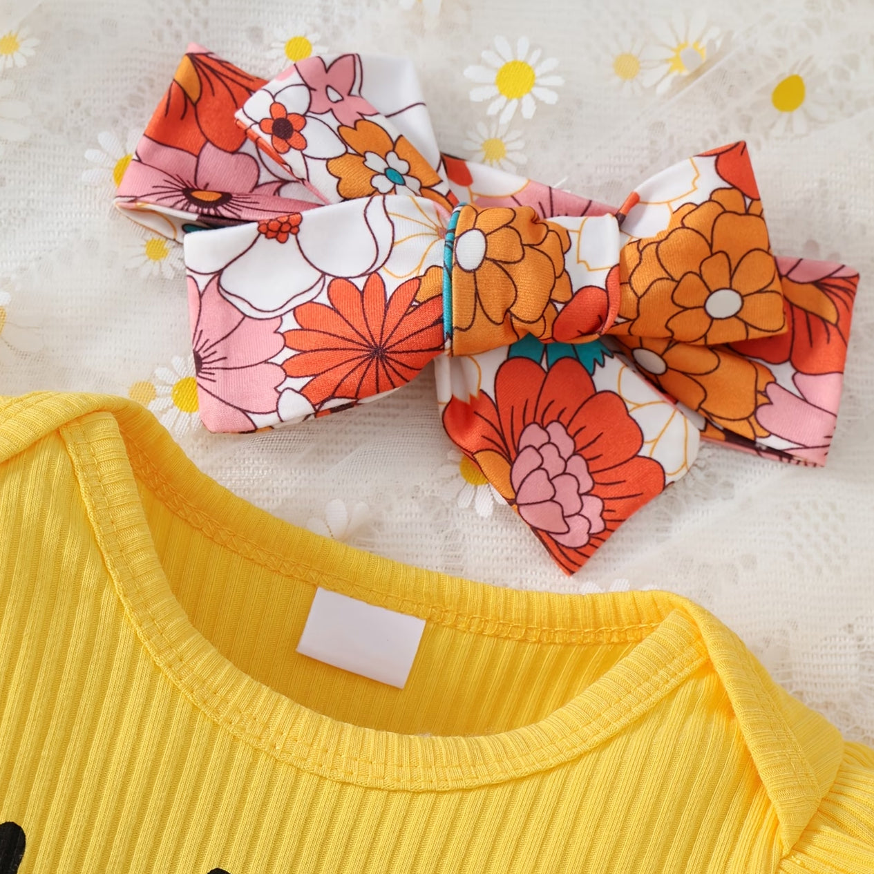 3PCS Lovely Little Sister Letter Floral Print Baby Set