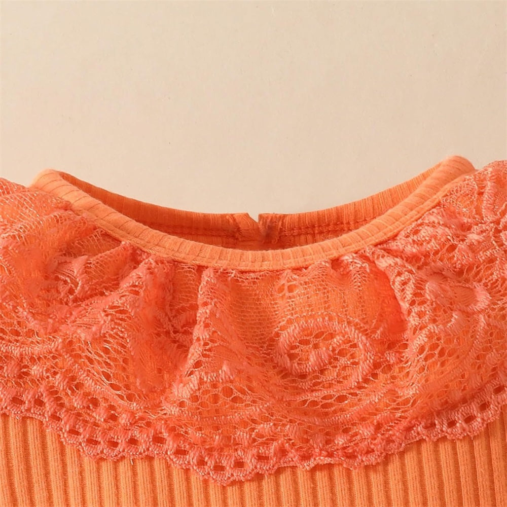 3PCS Floral Print Lace Collar Long Sleeve Baby Girl Set