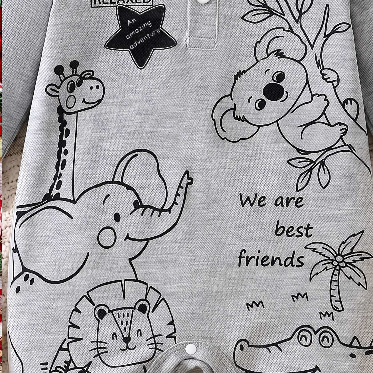 Cute Animal and Letter Printed Long Sleeve Baby Boy Jumpsuit