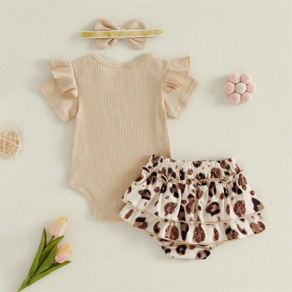 3PCS I Got It From My Mama Letter Printed Leopard Baby Set