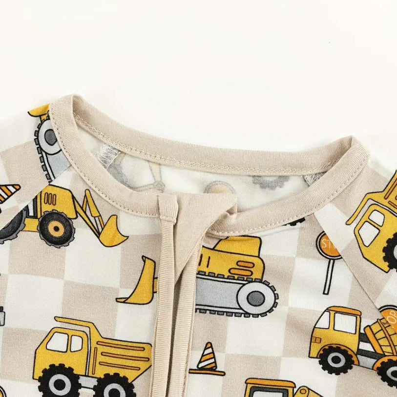 Excavator Printed Zipper Bamboo Viscose Baby Jumpsuit