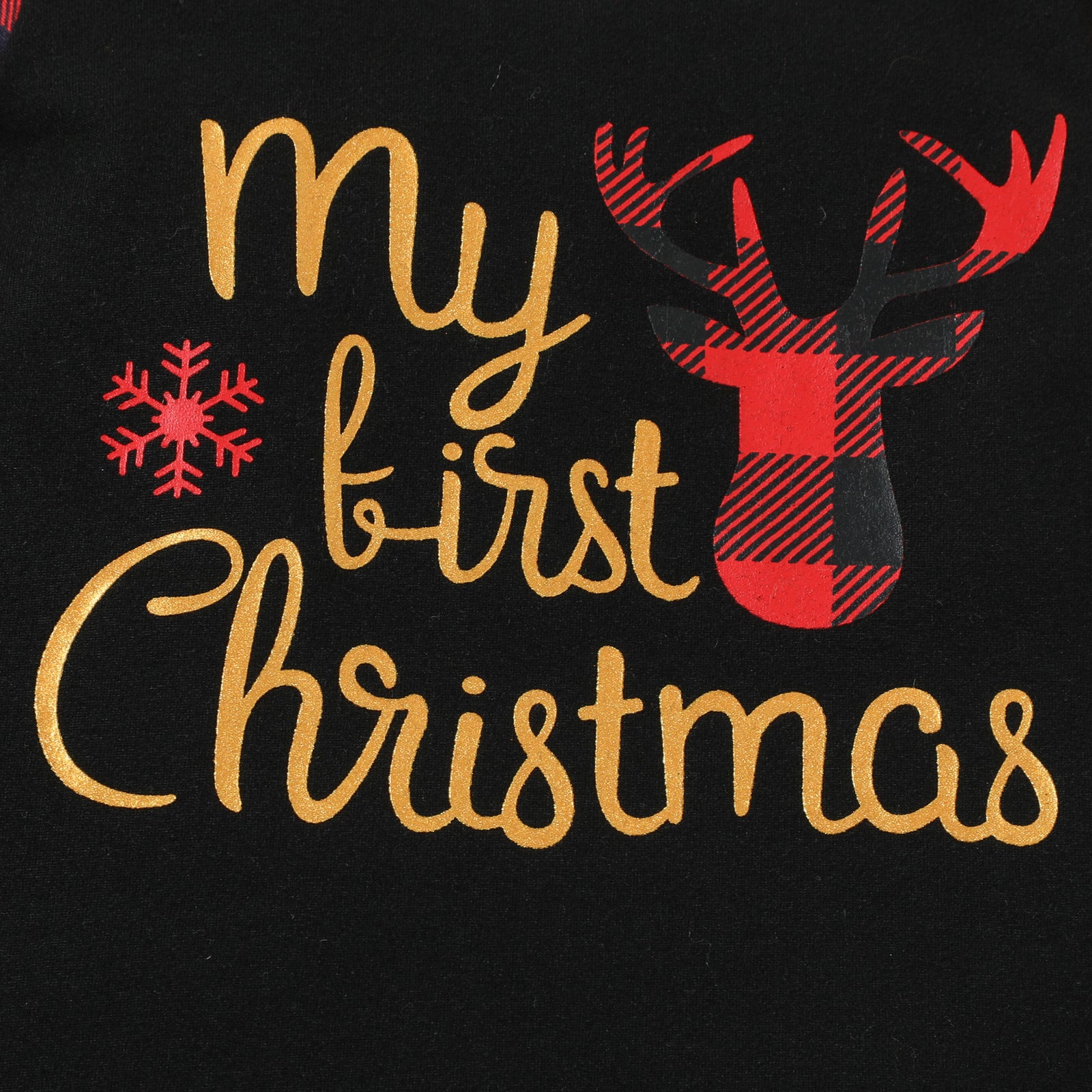 3PCS My First Christmas Letter Plaid Deer Printed Baby Set