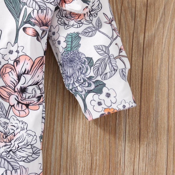 2PCS Allover Grace Floral Printed Baby Jumpsuit