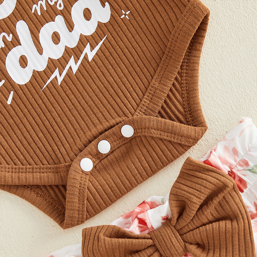 4PCS My Aunt Cooler Than My Dad Letter Floral Printed Baby Set