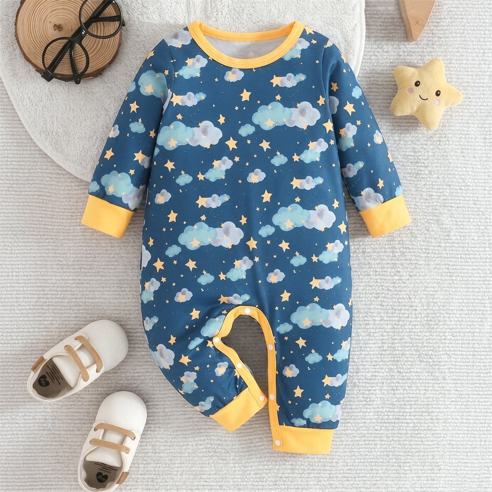 Lovely Cloud Printed Long Sleeve Baby Jumpsuit