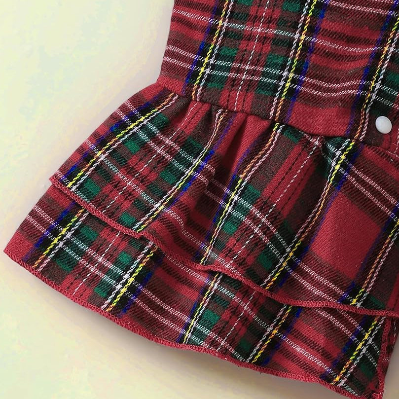 2PCS Pretty Plaid Print Bow Long Sleeve Baby Girl Jumpsuit