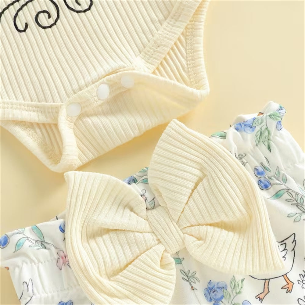 4PCS The Princess Has Arrived Letter Floral Print Long Sleeve Baby Set