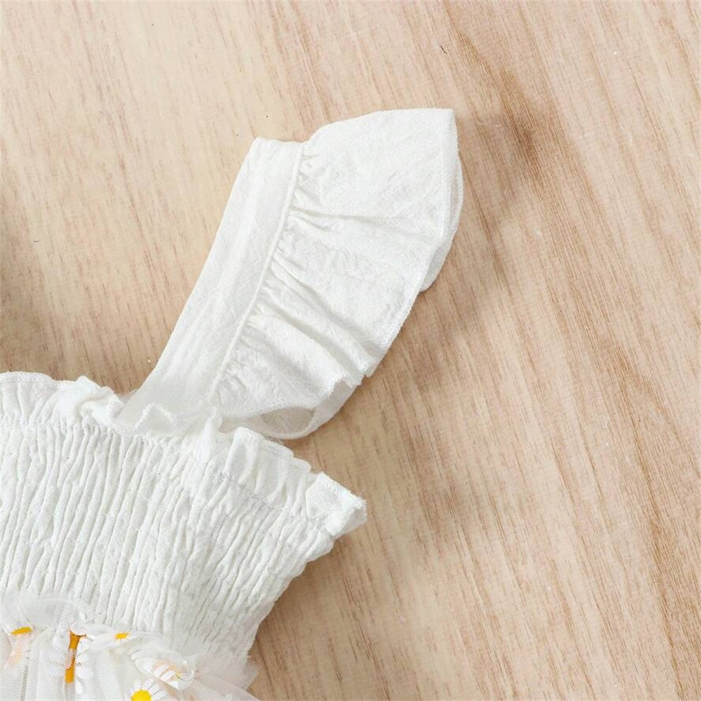 2PCS Summer Floral Embroidery Fly Sleeve Baby Romper