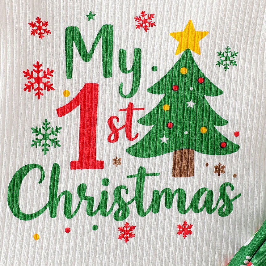 3PCS My 1st Christmas Letter Santa Claus Print Baby Girl Set