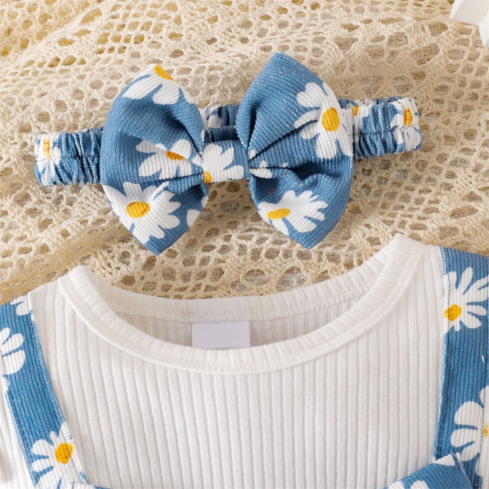 2PCS Trendy Daisy Print Long Sleeve Baby Jumpsuit