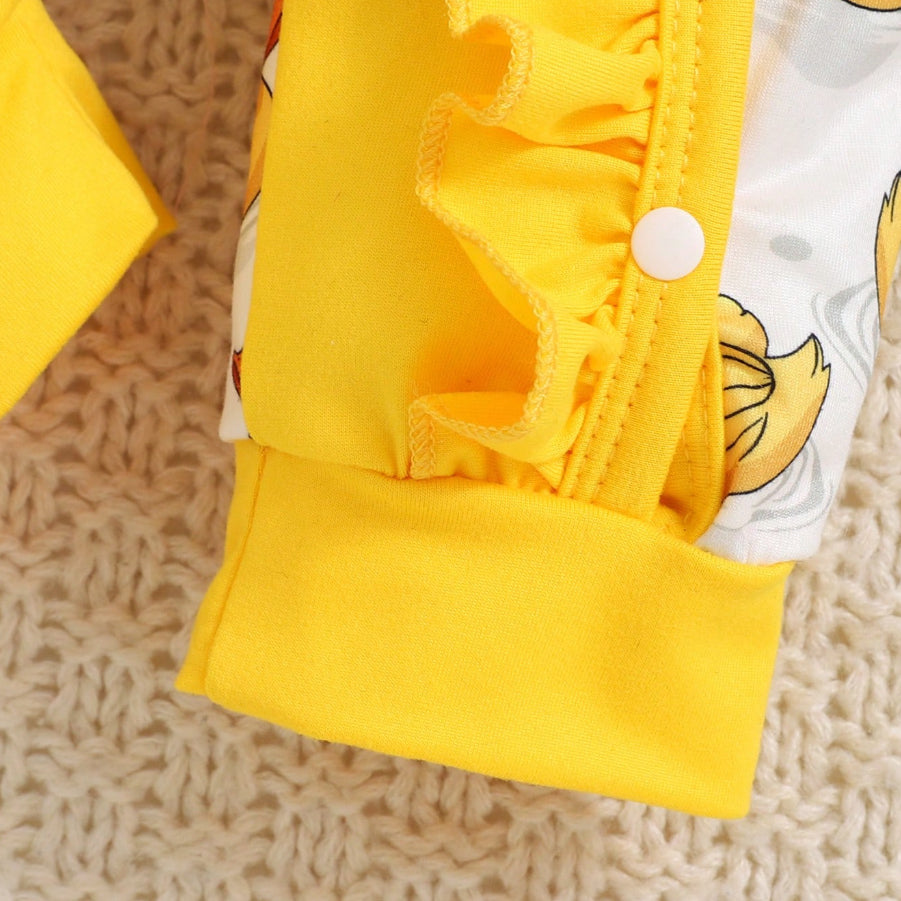 3PCS Little Yellow Duck Print Long Sleeve Baby Girl Jumpsuit