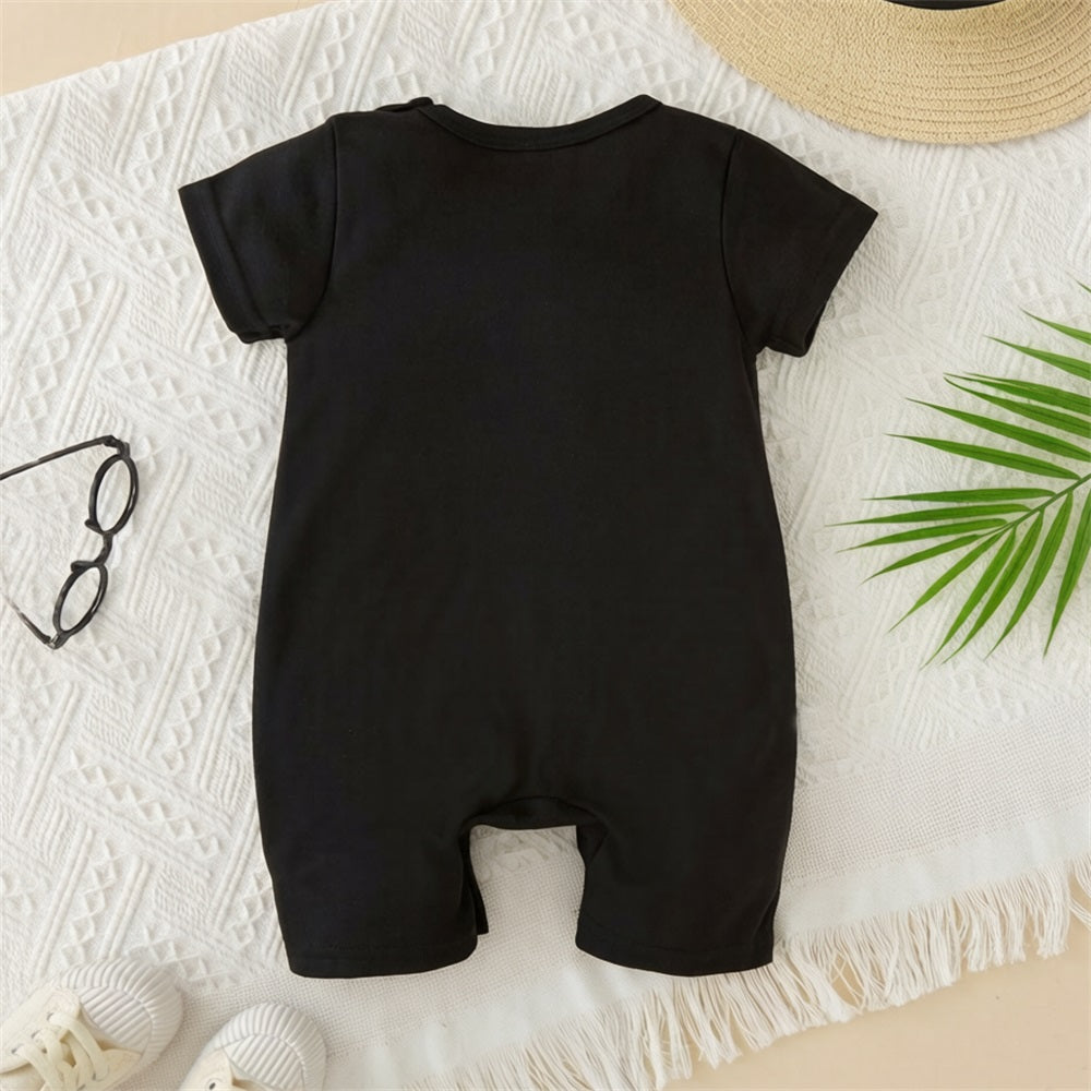 My Grandma Loves Me Letter Elephant Printed Short Sleeve Baby Jumpsuit