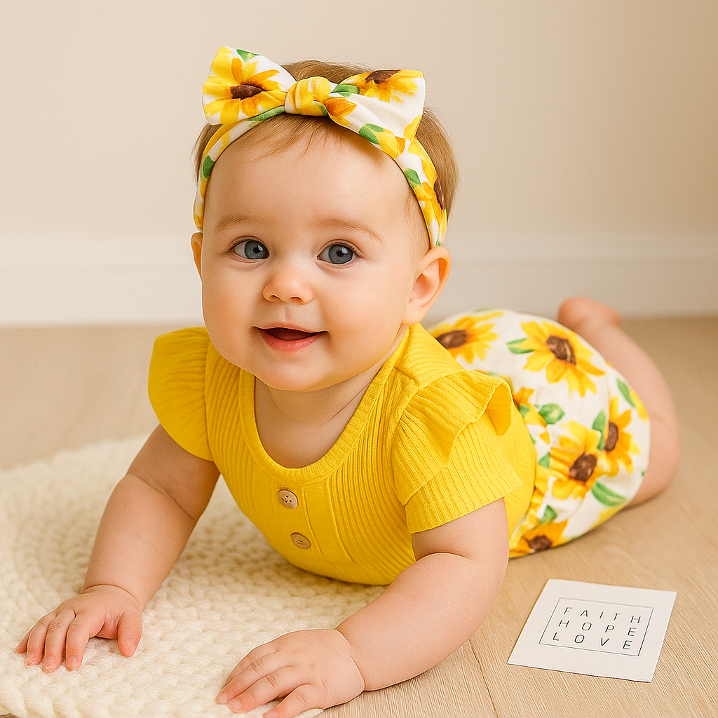Ensemble 3 pièces pour bébé fille joli imprimé tournesol