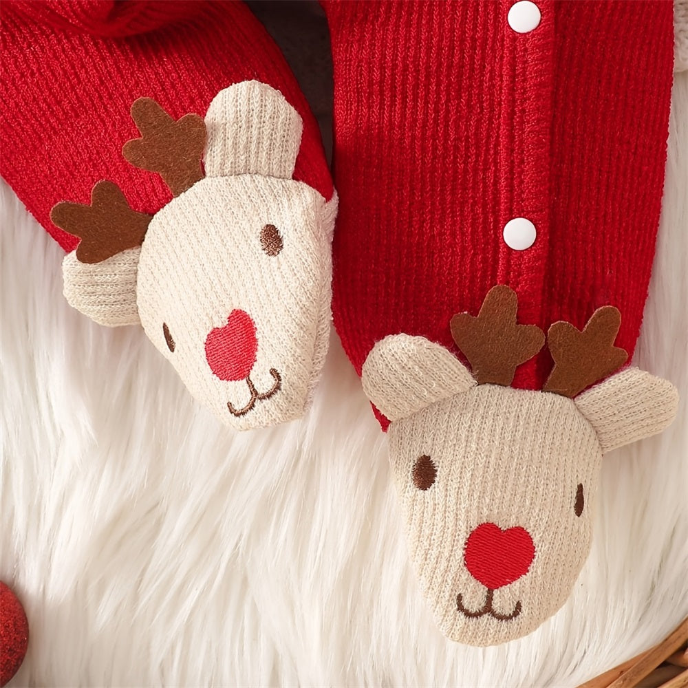 Christmas Newborn Reindeer Patch Long Sleeve Jumpsuit