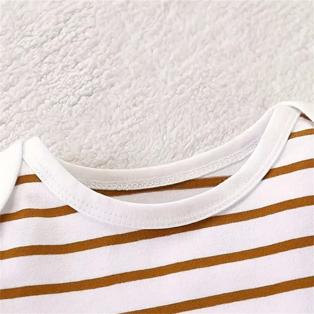 2PCS Boys' Game Day Striped Long Sleeve Baby Overalls Set
