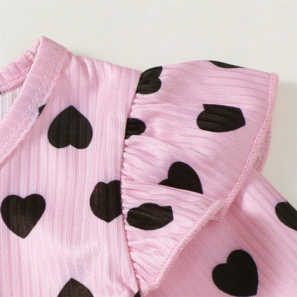 2PCS Heart Print Long Sleeve Top Jeans Pants Baby Set