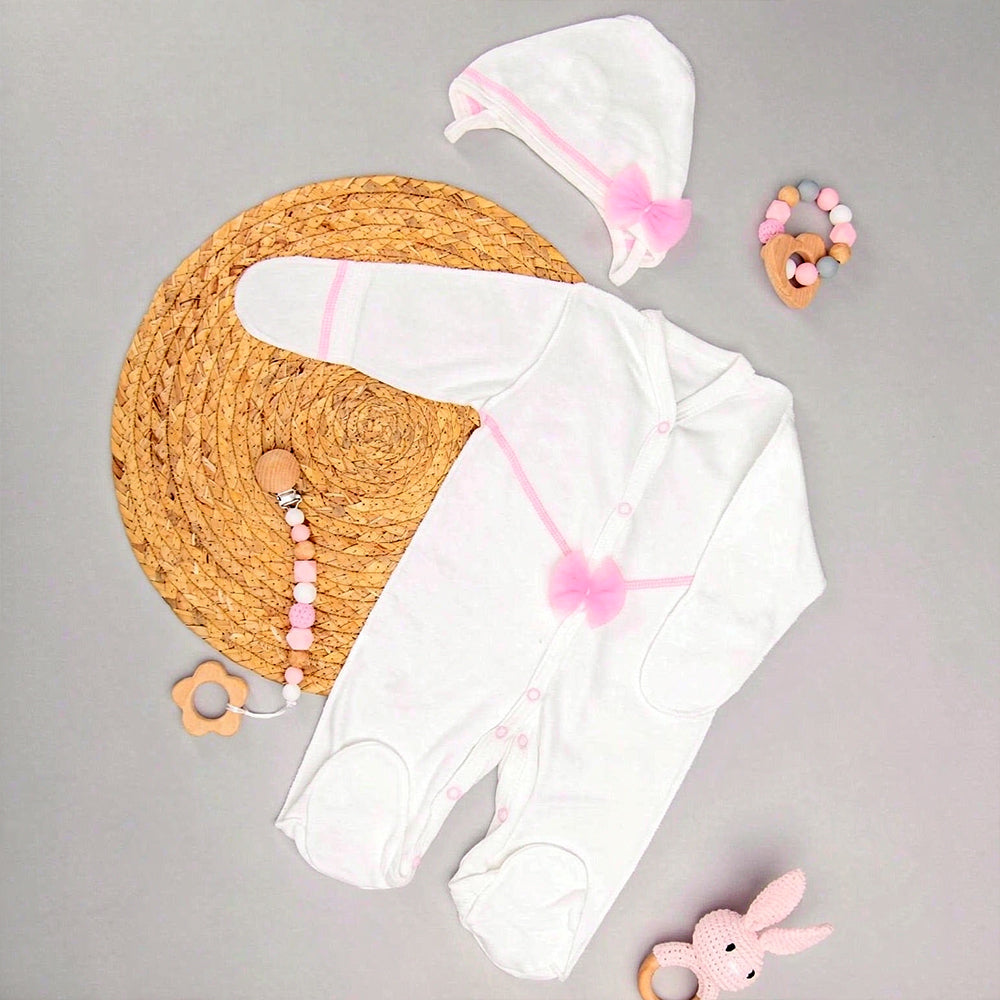 2PCS Elegant Solid Color Bow Long Sleeve Baby Girl Jumpsuit