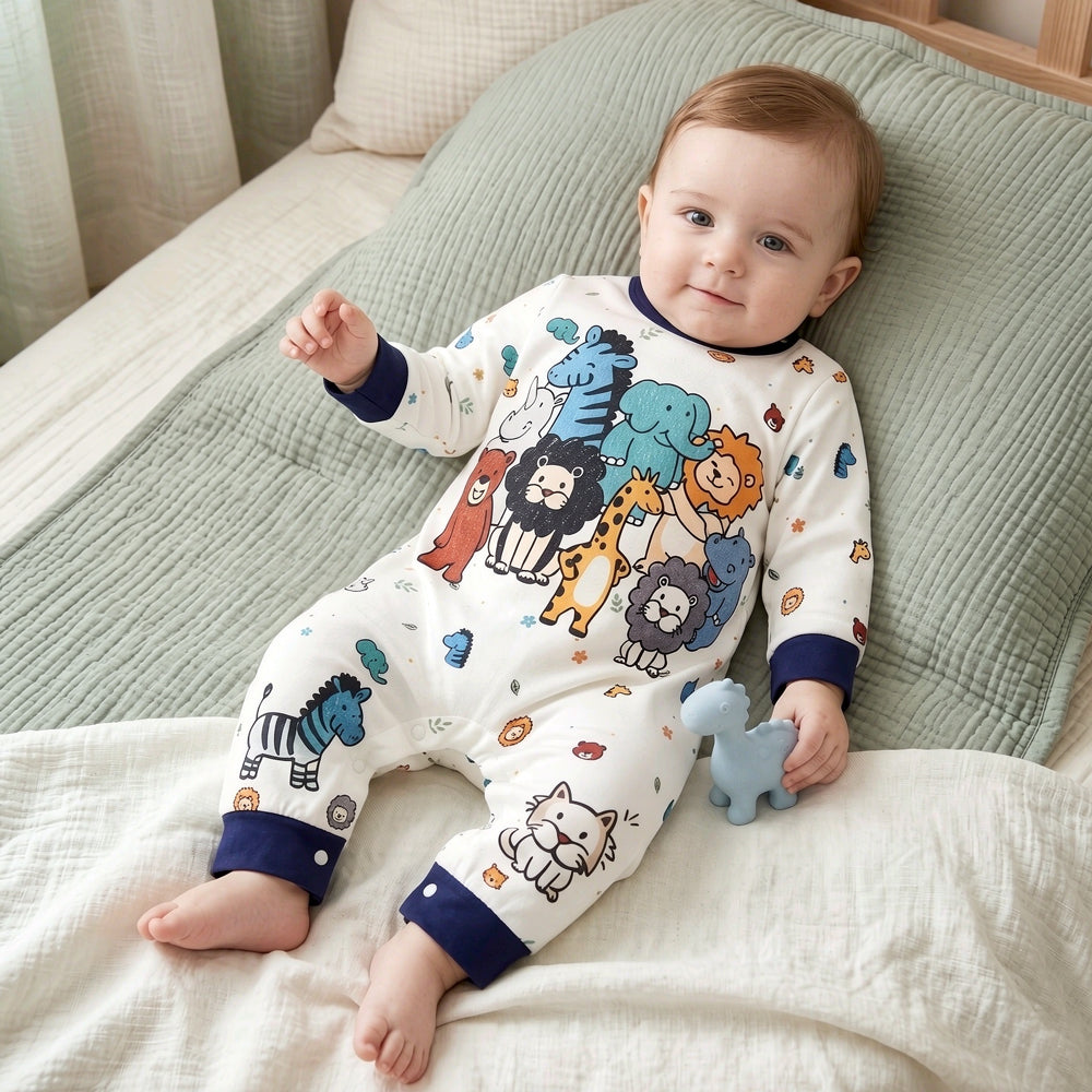Casual Animal Print Long Sleeve Baby Boy Jumpsuit