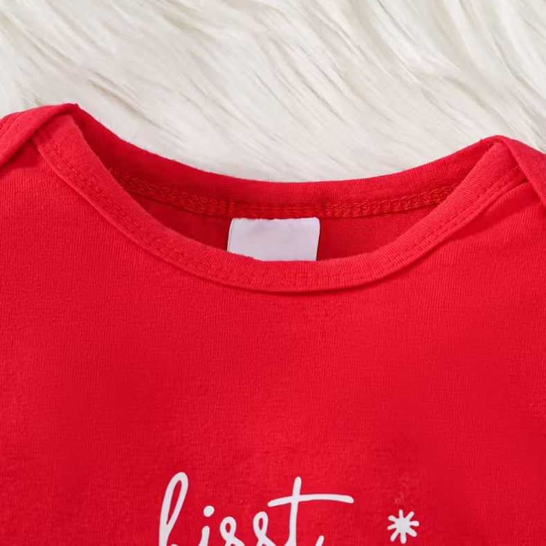 3PCS My First Christmas Letter Car Printed Overalls Baby Set