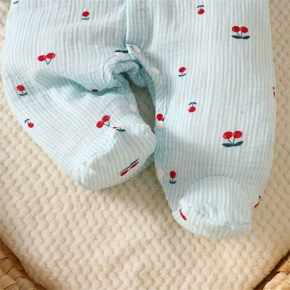 2PCS Lovely Cherry Printed Long Sleeve Baby Jumpsuit