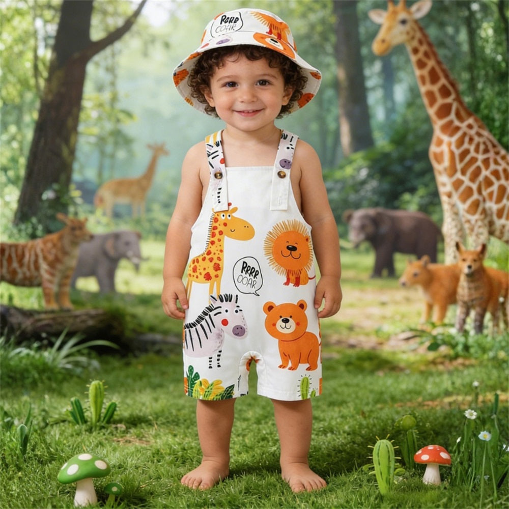 2PCS Adorable Animal Print Sleeveless Baby Overalls Set
