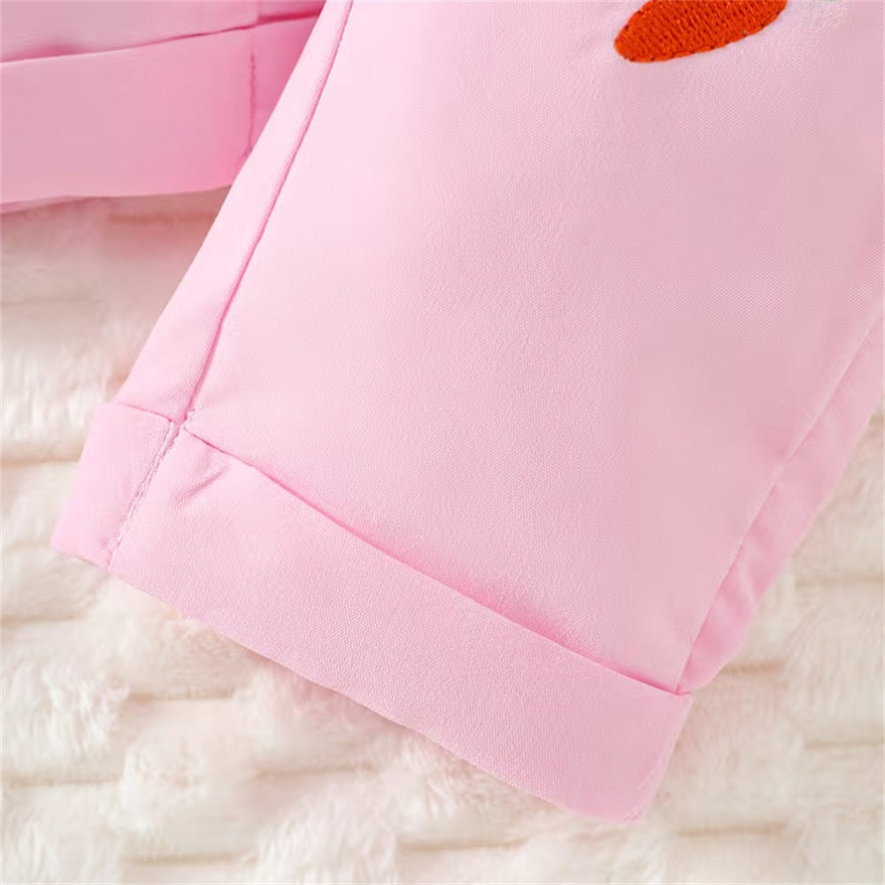 3PCS Rabbit Carrot Embroidery Short Sleeve Baby Overalls Set