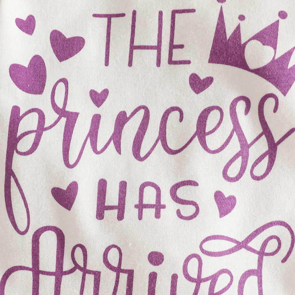 3PCS Charming The Princess Has Arrived Letter Floral Print Baby Set