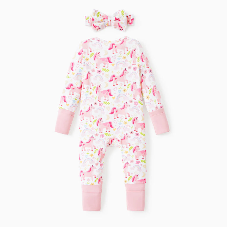 2PCS Grace Pony Printed Zipper Bamboo Viscose Baby Jumpsuit