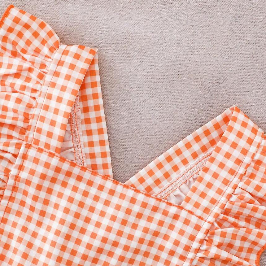 2PCS Polka Dots Plaid Printed Flutter Sleeve Baby Romper