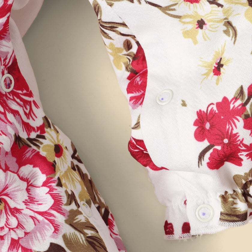 Delightful Floral Print Long Sleeve Baby Jumpsuit