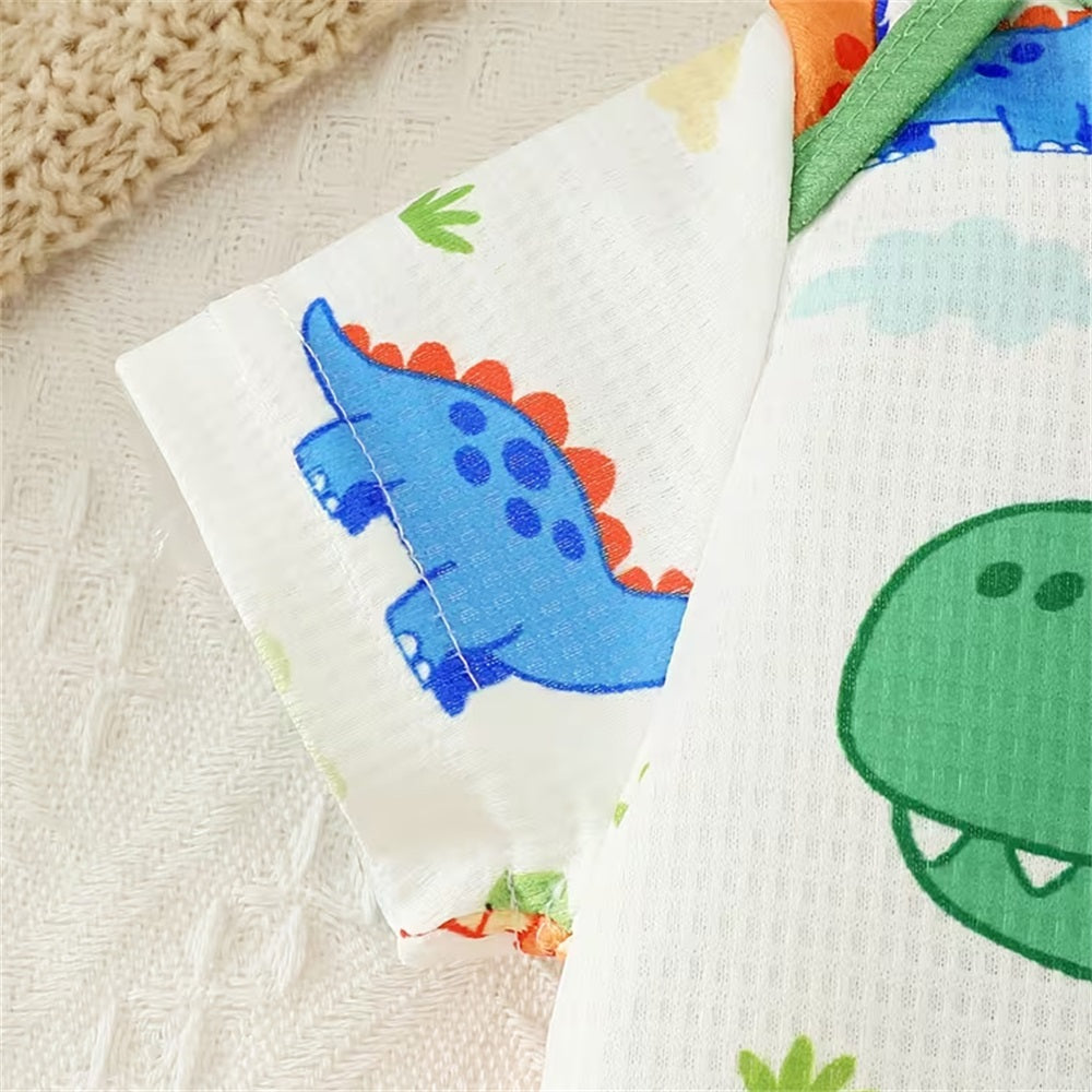3PCS Cute Cartoon Dinosaur Print Short Sleeve Baby Boy Set