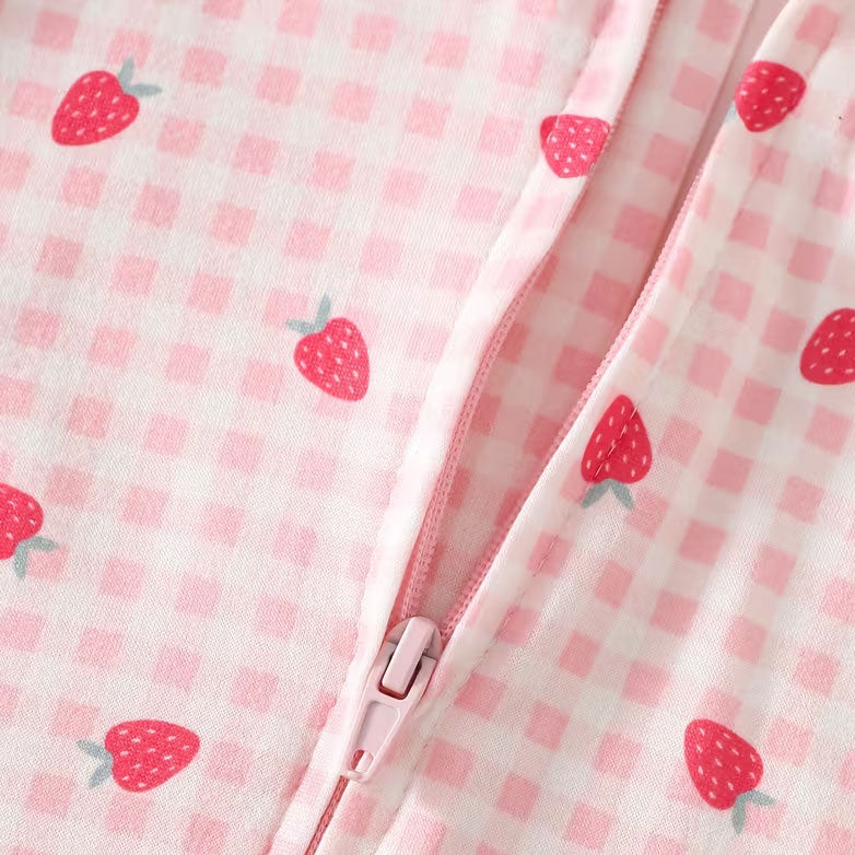 Pretty Strawberry Plaid Printed Long Sleeve Zipper Baby Jumpsuit