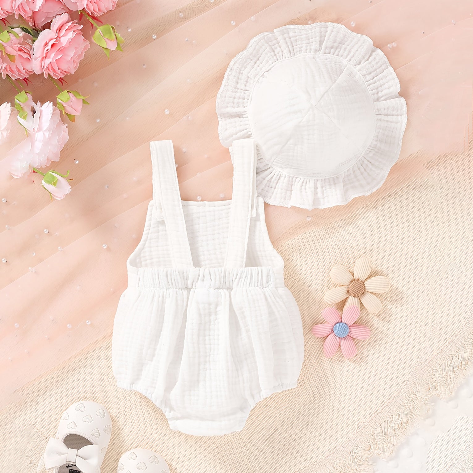 2PCS Grace Solid Color Sleeveless Baby Romper