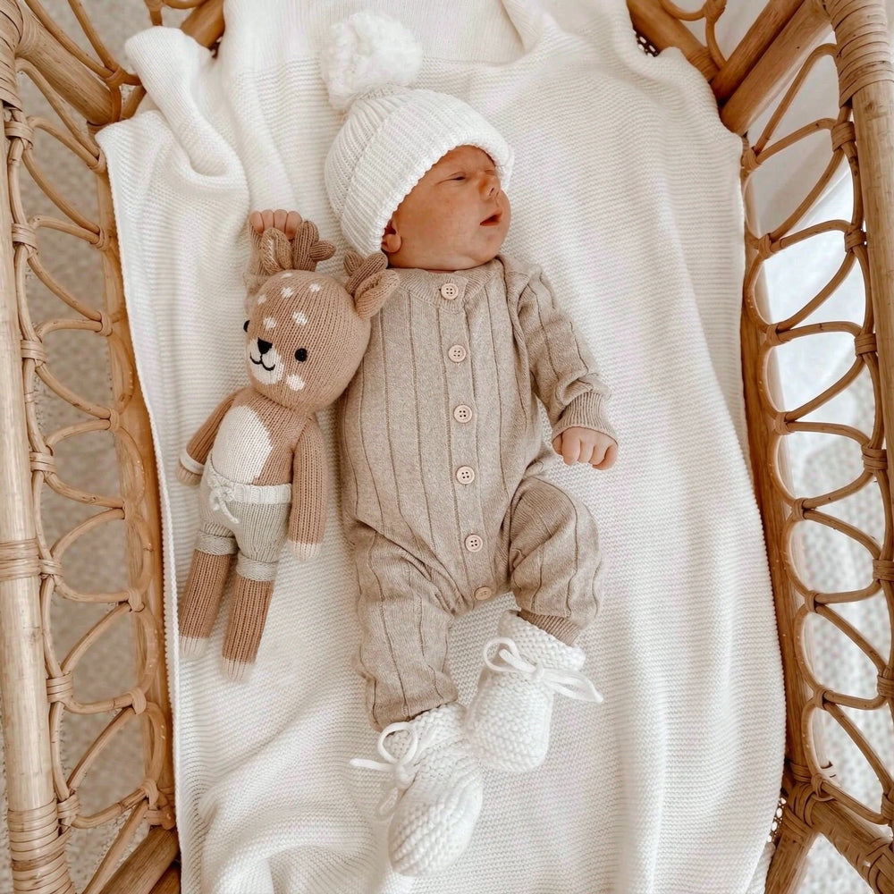 Comfy Solid Color Knit Long Sleeve Baby Jumpsuit