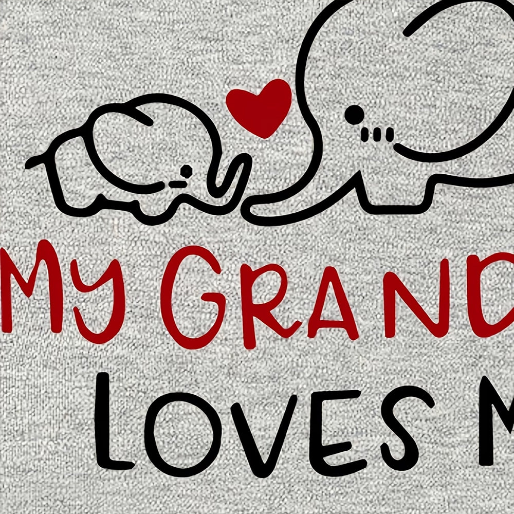 Casual My Grandma Loves Me Letter Elephant Print Baby Jumpsuit