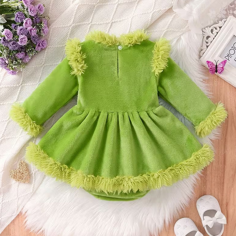 Sweet Heart Printed Long Sleeve Baby Christmas Plush Romper