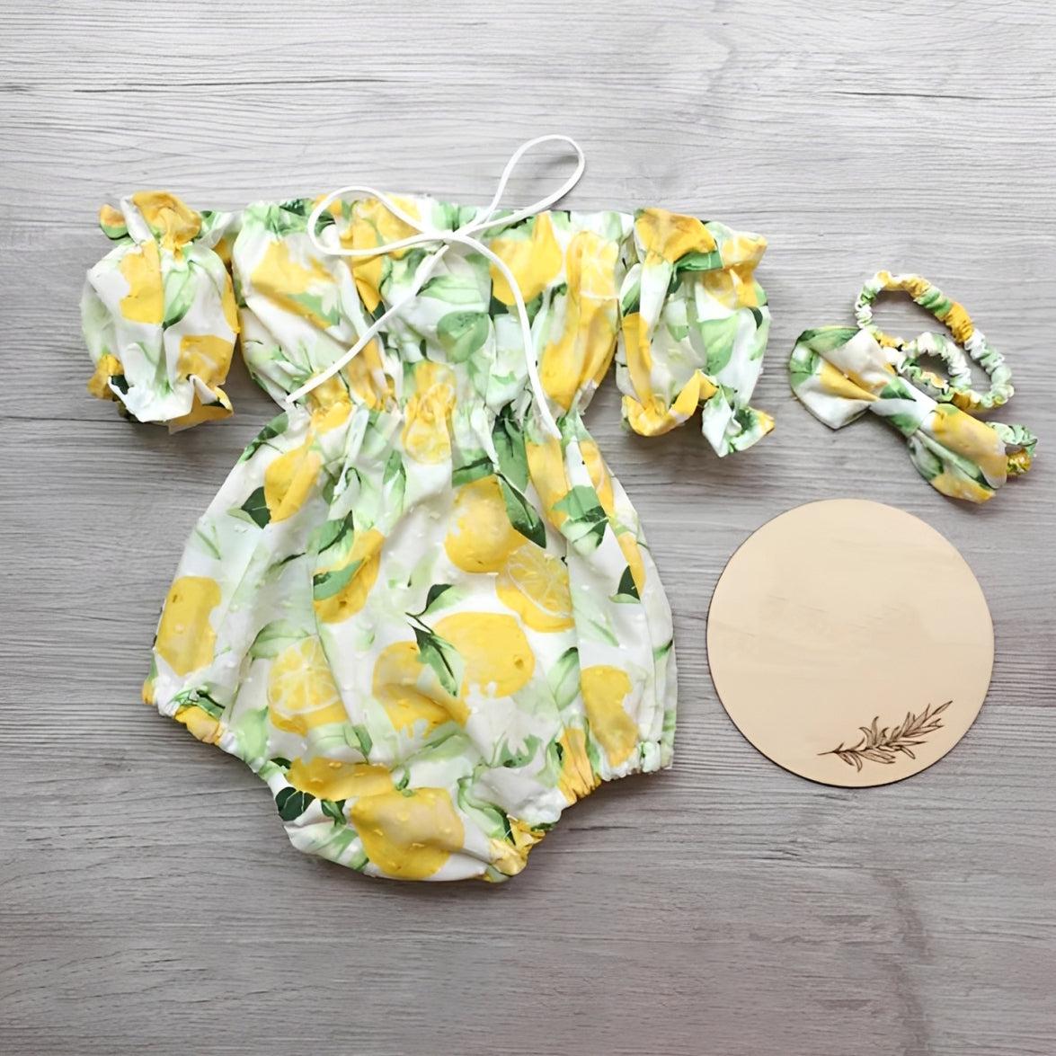 2PCS Lovely Lemon Print Short Sleeve Baby Romper