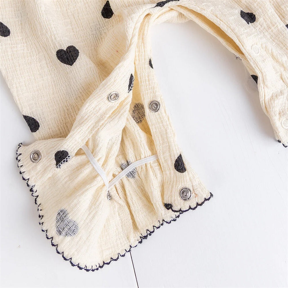2PCS Grace Heart Print Ruffle Decor Long Sleeve Baby Jumpsuit