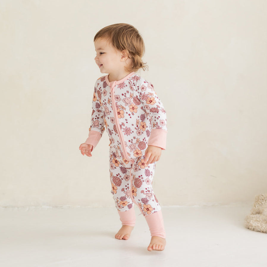 Gorgeous Floral Print Ruffle Zipper Baby Jumpsuit