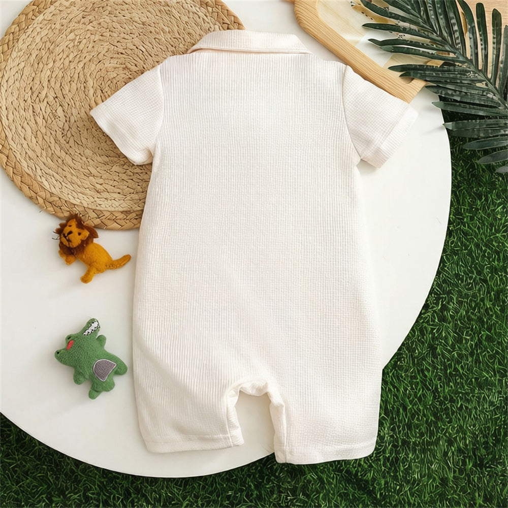 Casual Animal Printed Polo Neck Short Sleeve Baby Jumpsuit
