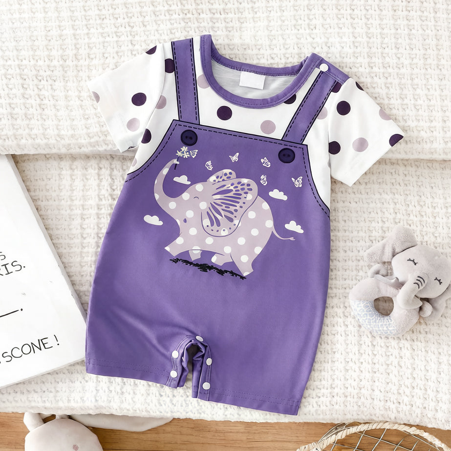 Lovely Elephant Polka Dots Printed Baby Jumpsuit