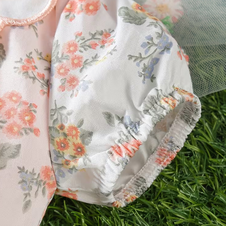 2PCS Floral Print Short Sleeve Baby Girl Romper