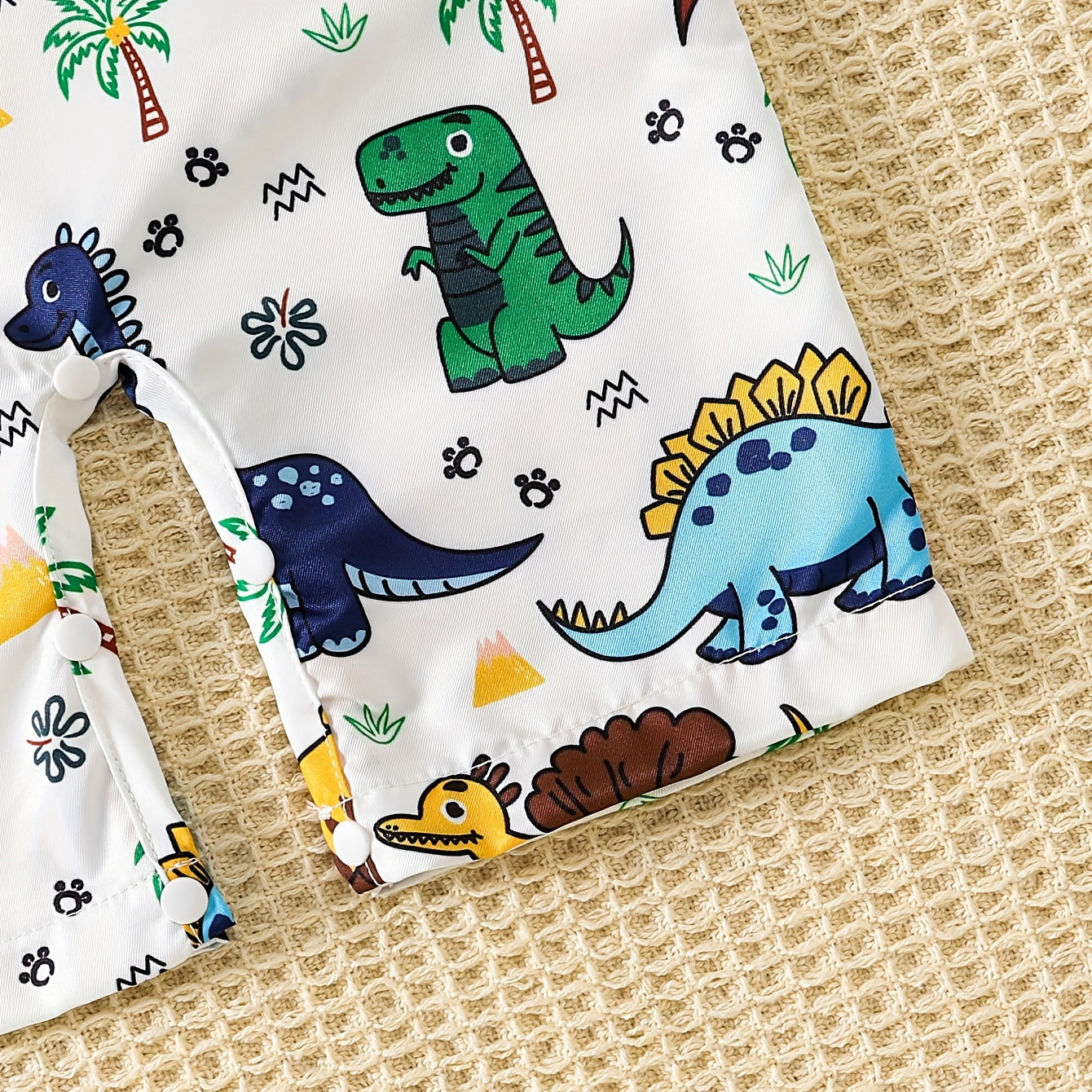 Casual Dinosaur & Tropical Palm Print Long Sleeve Baby Jumpsuit