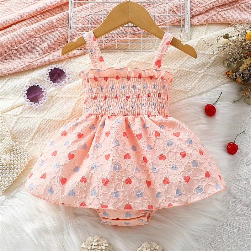 Grace Heart Printed Sleeveless Baby Girl Romper