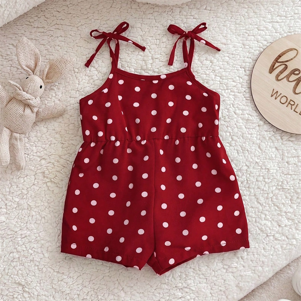2PCS Fashion Polka Dot Printed Sleeveless Baby Jumpsuit