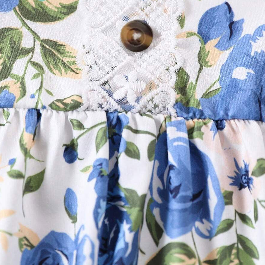 2PCS Grace Floral Printed Ruffle Decor Short Sleeve Baby Set